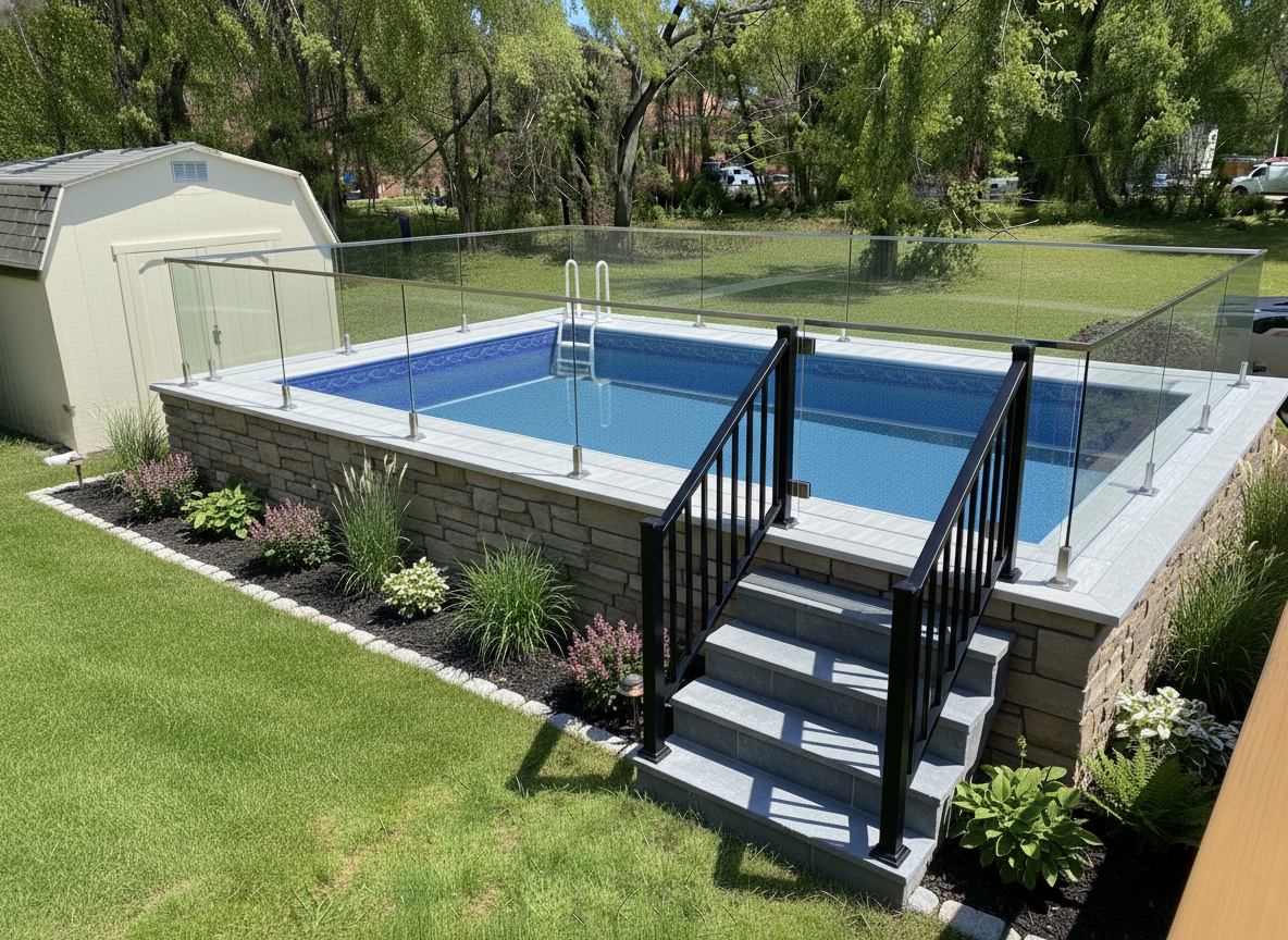 After Kayak pool conversion with stone and glass