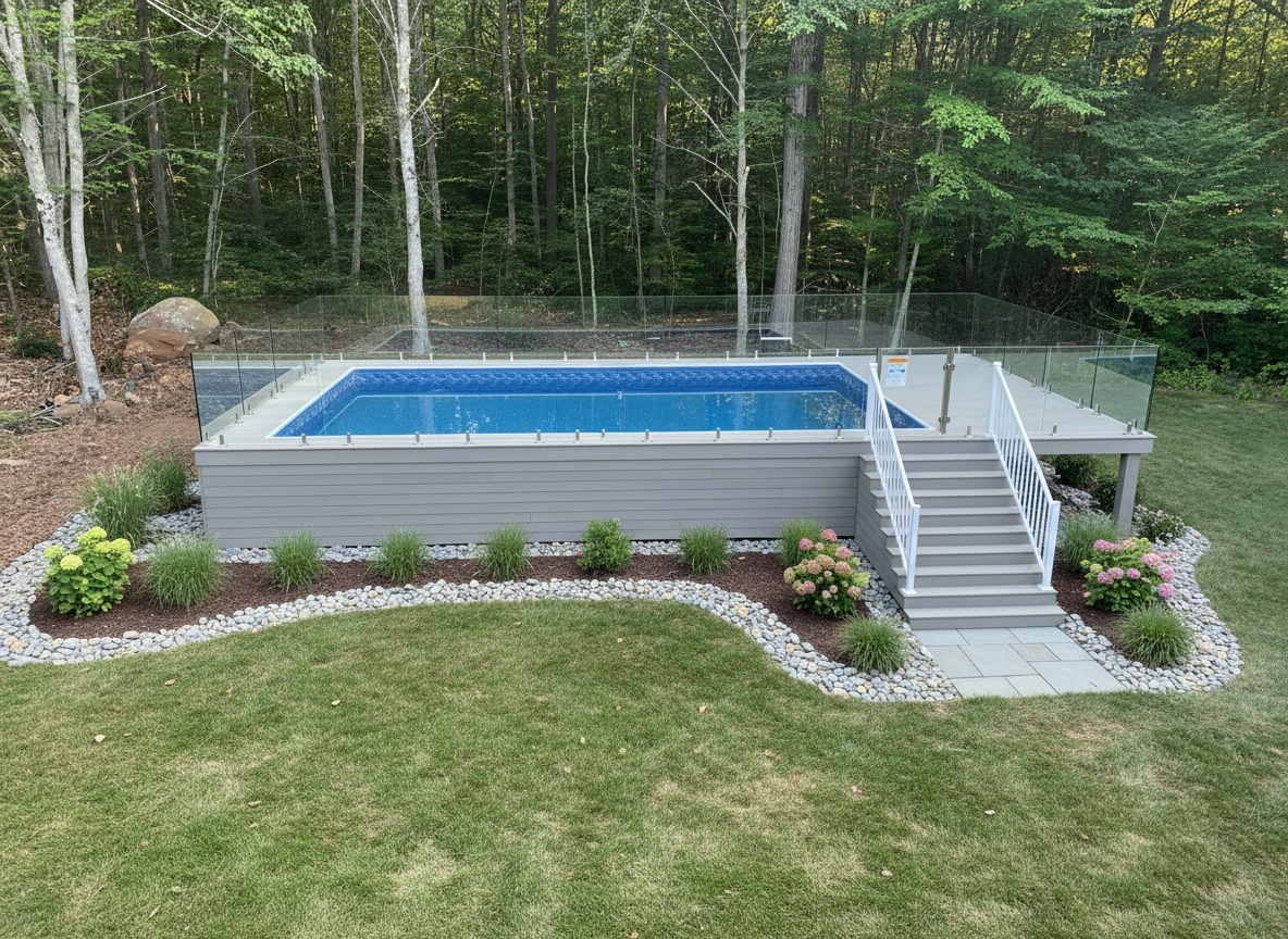 After Kayak pool conversion with vertical siding